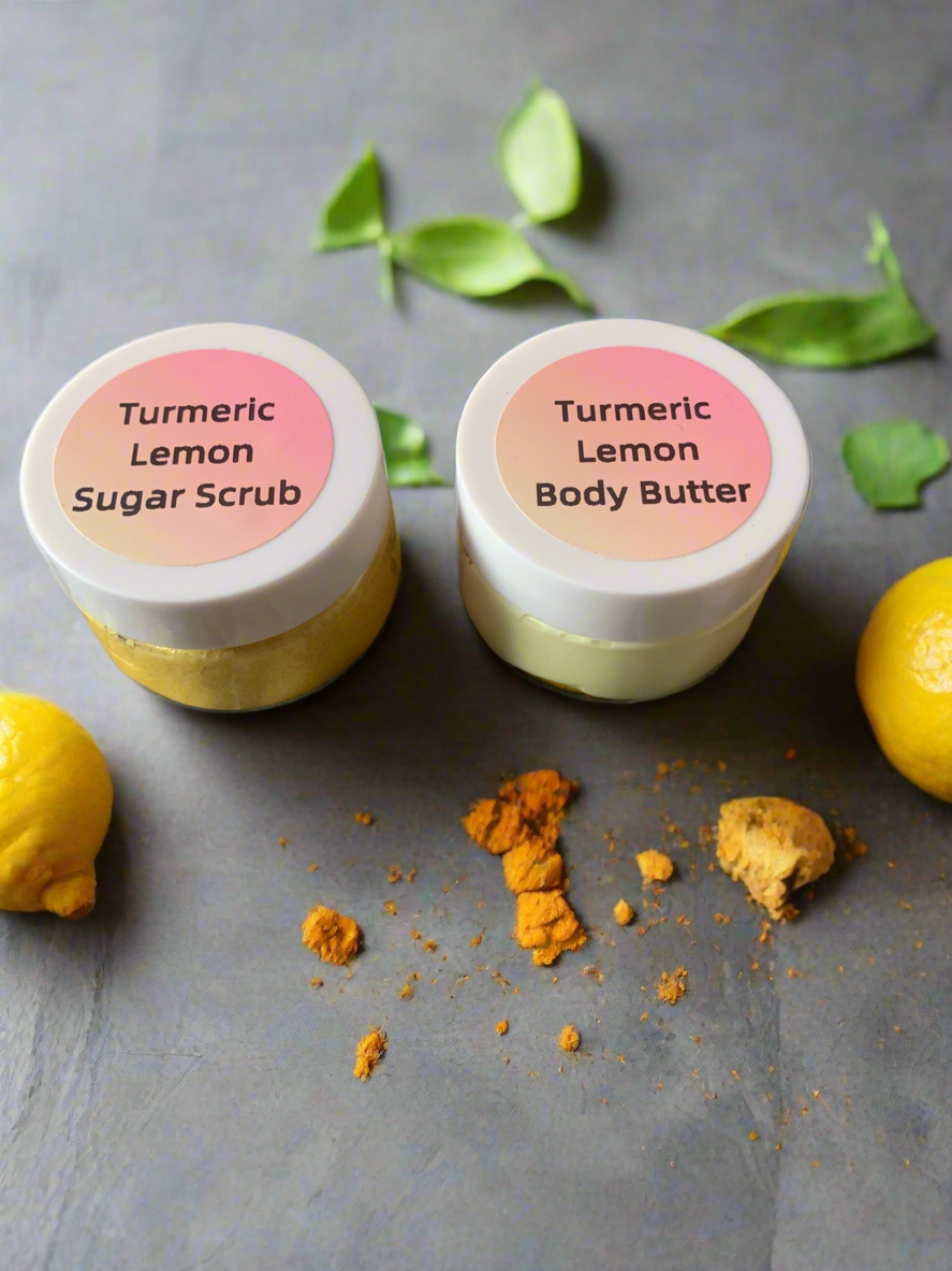Love spell body butter & scrub sample, Turmeric Lemon sugar scrub & Body Butter, Cotton Candy sugar Scrub & Body Butter,Hawaiian Hibiscus Sugar Scrub & Body Butter Samples