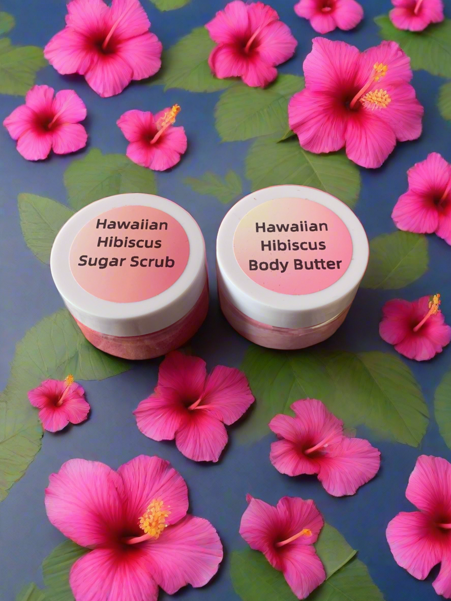 Love spell body butter & scrub sample, Turmeric Lemon sugar scrub & Body Butter, Cotton Candy sugar Scrub & Body Butter,Hawaiian Hibiscus Sugar Scrub & Body Butter Samples