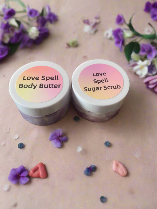 Love spell body butter & scrub sample, Turmeric Lemon sugar scrub & Body Butter, Cotton Candy sugar Scrub & Body Butter,Hawaiian Hibiscus Sugar Scrub & Body Butter Samples